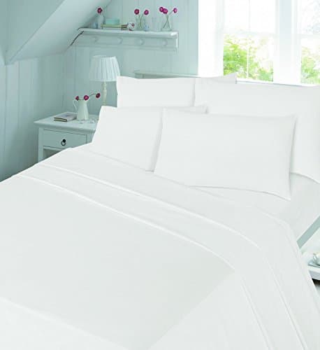 New Flannelette 100% brushed cotton fitted sheets or flats heets plain luxury (White, Single Flat Sheet)