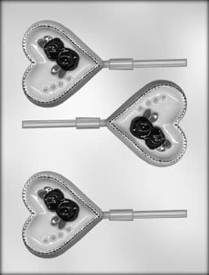 Large Heart with Rose Motif Chocolate Lollipop Mould 3 on 1