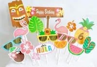 Luau Pool Party Cupcake Toppers Food Picks Pineapple Flamingo Tiki Birthday Hibiscus Cake Toppers Pack of 18