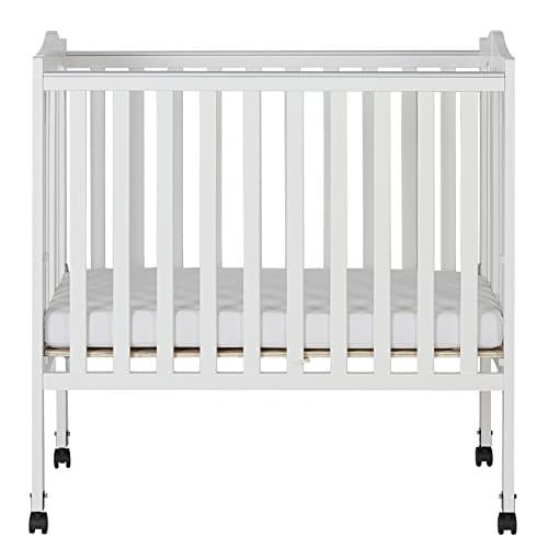 White Solid Pine Locking Wheels Folding Crib