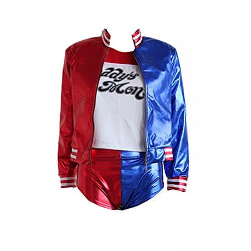 Sunrise Adult Joker Suicide Squad Harley Quinn Cosplay Costume Halloween Jacket T-shirt Shorts Suit (S, As Shown)