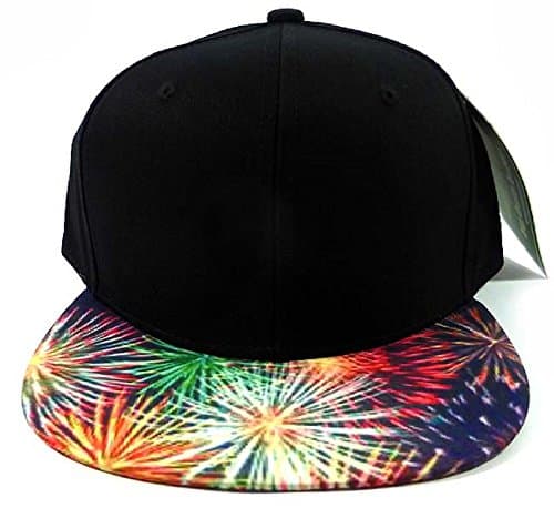 Fireworks Print Strapback Hat Cap Flat Bill Black 2 Tone [Apparel]