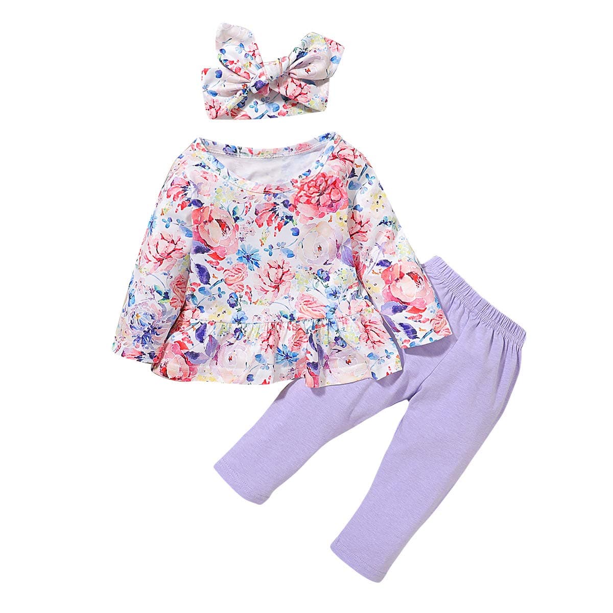 Baby Girl Long Sleeve Clothes Print with Hat Outfits Sets for Toddler Infant Girl 3Pcs