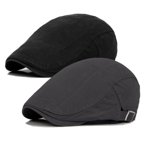 Qossi 2 Pack Newsboy Hats for Men Flat Cap Cotton Adjustable Breathable Irish Cabbie Ivy Driving Hunting Hat