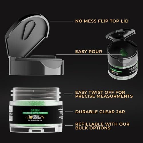 Brew Glitter Green Edible Drink Glitter 1x 4g Jar for Cocktails, Beer, & Beverages