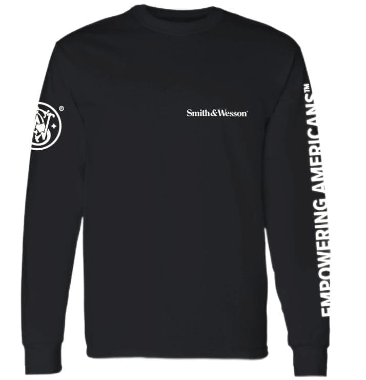 Smith & WessonOfficially Licensed Men's Long Sleeve Graphic T-Shirt, Empowering Americans Tee, S&W Chest and Arm Logo