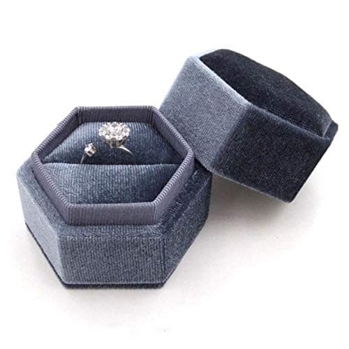 Velvet Ring Box Hexagon Ring Holder with Detachable Lid Vintage Corduroy Ring Bearer Gift Jewery Box for Valentine's Day Proposal Engagement Wedding Ceremony Birthday Gift