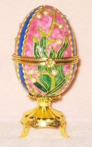 Faberge Inspired Cloisonne Musical Egg Jewelry Box - Plays Waltz of the Flowers