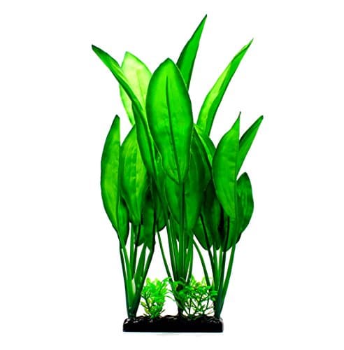 ZAZALUM Artificial Aquarium Plastic Plants, Fish Tank Green Decoration Aquatic Water Grass Ornament with Ceramic Base, Yellow-tip-12in