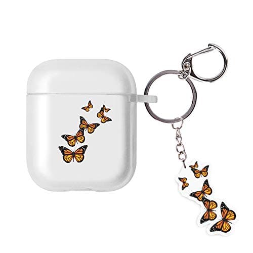 Butterfly AirPods Case Clear Soft TPU Shockproof Protective Compatible Silicone Skin Case for AirPods 2 & 1 with Keychain Pendant