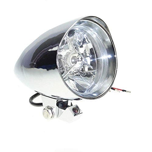 Motorcycle Bullet Visor Headlight H4 Headlamp Head Light Assembly For Harley Honda Yamaha Kawasaki Suzuki Aprilia Ducati (Chrome)