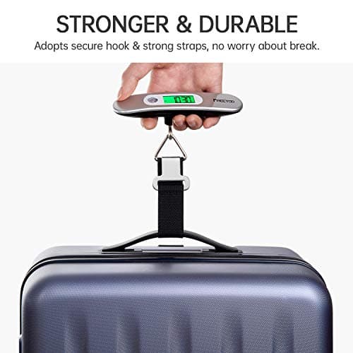 FREETOO Luggage Scale Portable Digital Hanging Scale for Travel, Suitcase Weight Scale with Superior Piano Lacquer 110 Lb/ 50Kg Capacity, Battery Included, Silver, 4 x 12 x 4 cm