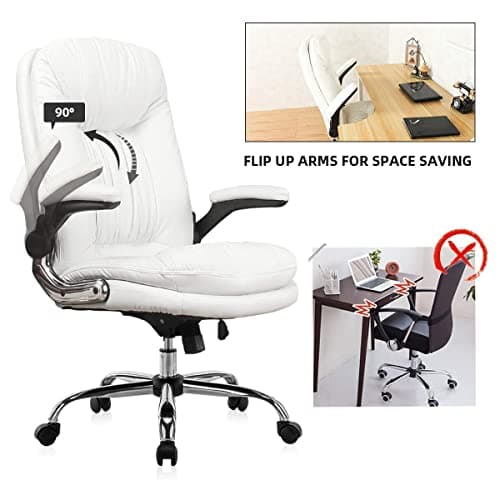 YAMASORO Ergonomic Executive Office Chair White High Back Leather Computer Chair,Office Desk Chair with Arms and Wheels