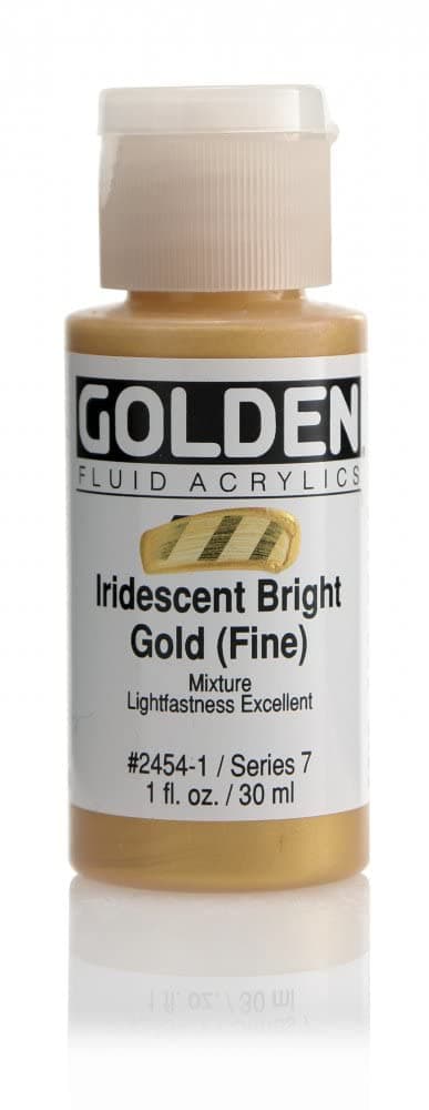 GOLDEN Fluid Acrylics, Iridescent Bright Gold (Fine), 1 fl. oz. Bottle, Professional Acrylic Paint, Semi-Transparent