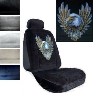 Bald Eagle Dreamcatcher print 2 Low Back Bucket Car Truck SUV Seat Covers with 2 Head Rest Covers - Black