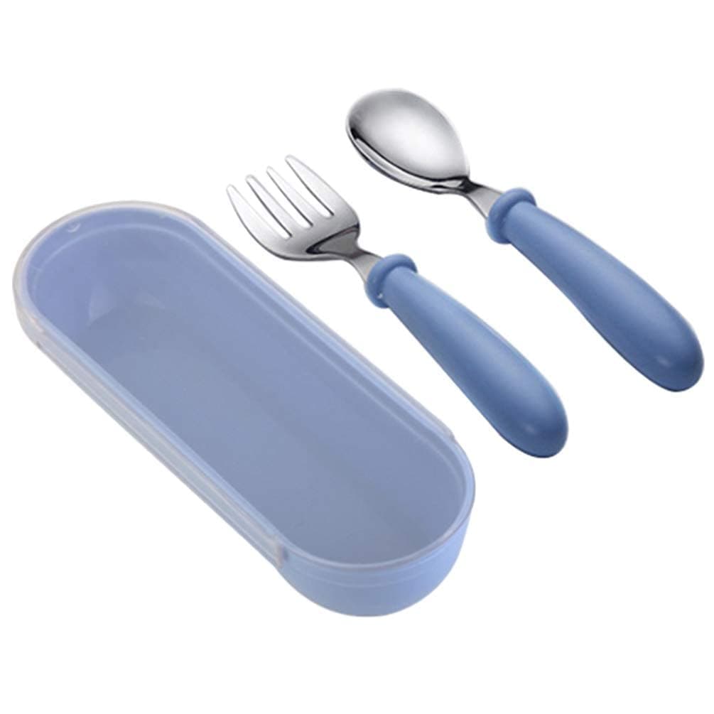 KASTWAVE 1 Sets Toddler Utensils latware, with Silicone Handle Kids Eating Utensils Fork Spoon Stainless Steel Cutlery Set Children Cutlery with Travel Cases