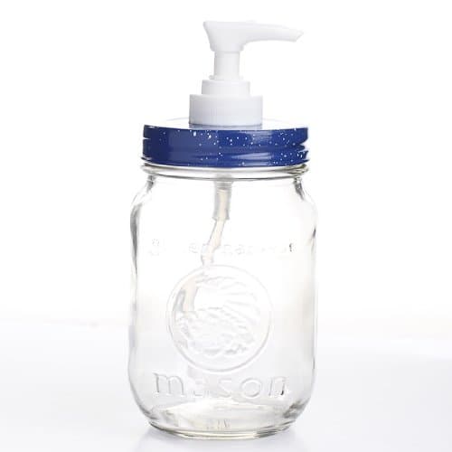 Factory Direct Craft Decorative Soap or Lotion Mason Jar Dispenser with Blue Speckleware Lid and White Plastic Pump