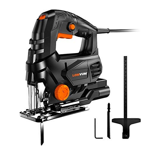 Jig Saw, LOMVUM 7.3A Curve Saw Corded Variable Speed for Straight/Curve/Bevel/Circular cutting,3300 SPM Pure Copper Motor jigsaw saw for woodworking Included Scale Ruler/T Blades/Hex Key/Dust
