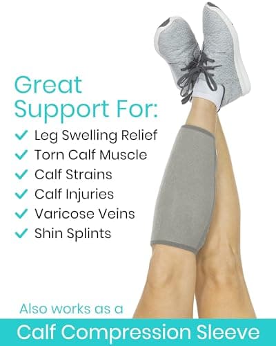 Vive Calf Brace - Adjustable Shin Splint Support - Lower Leg Compression Wrap Increases Circulation, Reduces Muscle Swelling - Calf Sleeve for Men and Women (Gray)