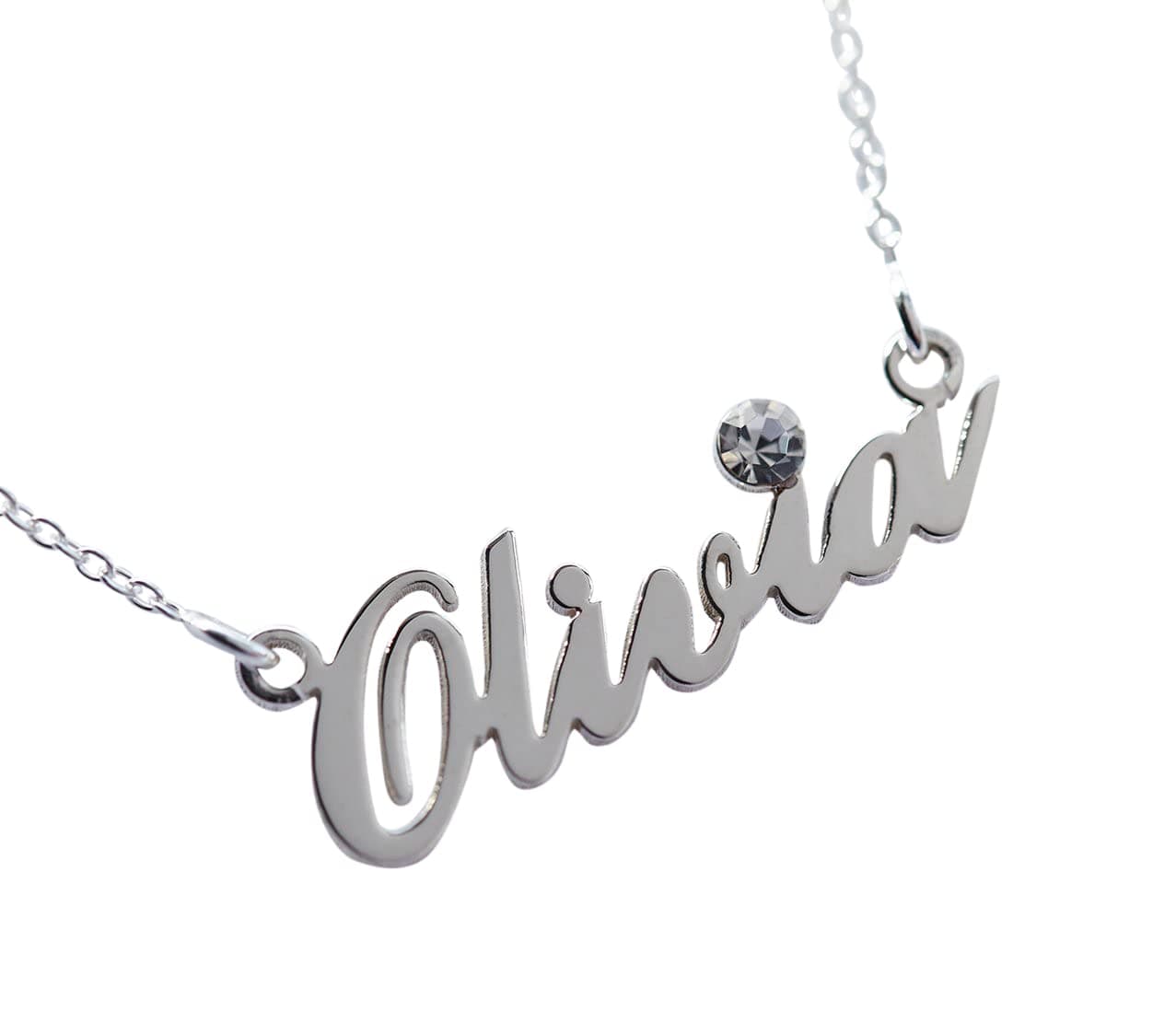 Sterling Silver Name Necklace With Crystal