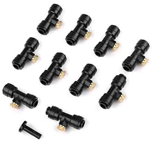 FangYuan Thread Misting Nozzle Tees 1/4" Slip-Lok with Nozzle 10pcs,1pc Plug for Cooling System Black