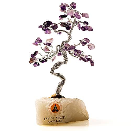 Divine Magic Amethyst Crystal Tree of Life Meditation Gifts | Healing Crystal Good Luck Bonsai Tree Purple Housewarming Gift Spiritual Items