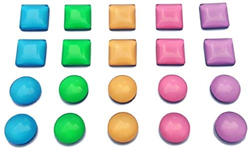 SD Magnet - Set of 20 Colorful Fridge Magnets || Square & Circle Shapes, Colored Glass Magnets for use on Whiteboard, Office, Refrigerator, Magnetic Collage Picture Frames || For Adults & Children!