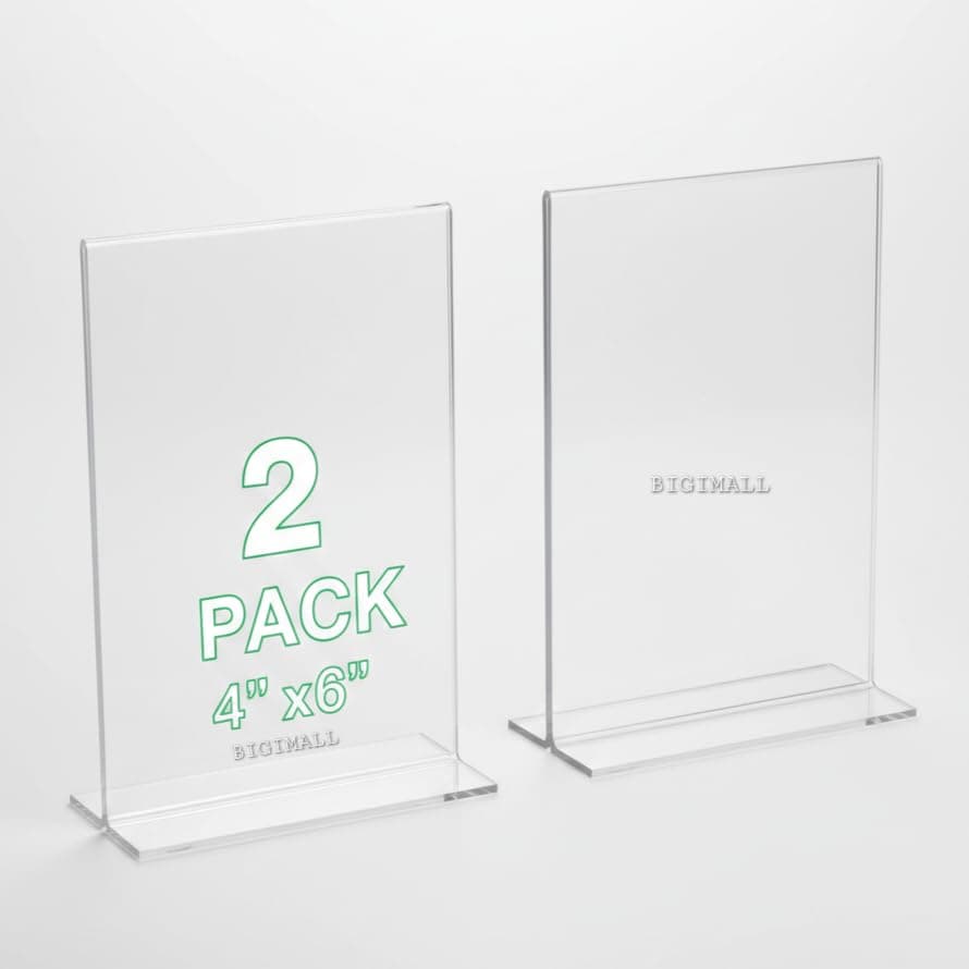 - 2 pcs x 4 X 6 Inch height Acrylic Display Stand Paper Holder T Photo Frame Holder( 4 inches x 6 inches (height, 2pcs pack)
