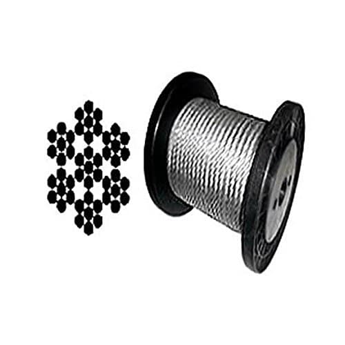 7 x 7 Galvanized Steel Aircraft Cable Wire Rope, 3/32" - 250, 500 and 1000 ft (1000 ft Reel), Silver