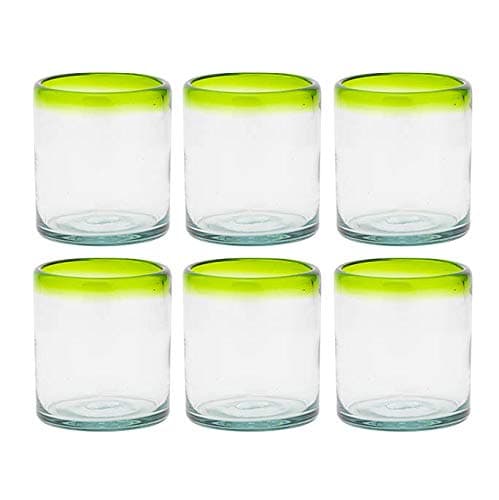 Amici HomeLime Rim Double Old Fashioned Glass | Set of 6 | Authentic Mexican Handmade Glassware | Lowball Bar Glasses for Bourbon, Whiskey, Cocktails | 12 Oz
