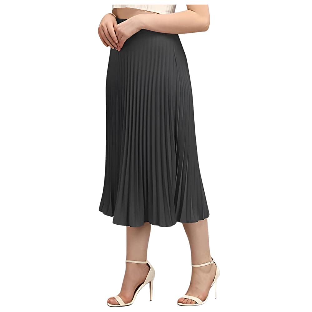 Women's Classic Stretchy All Time Trendy Pleated Skirt|Western Skirt |midi Skirt Perfect for Any Occasion