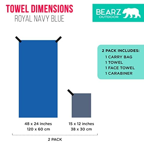 2 Pack Royal Blue Microfiber Travel Towel, Quick Dry, Absorbent, Rectangular