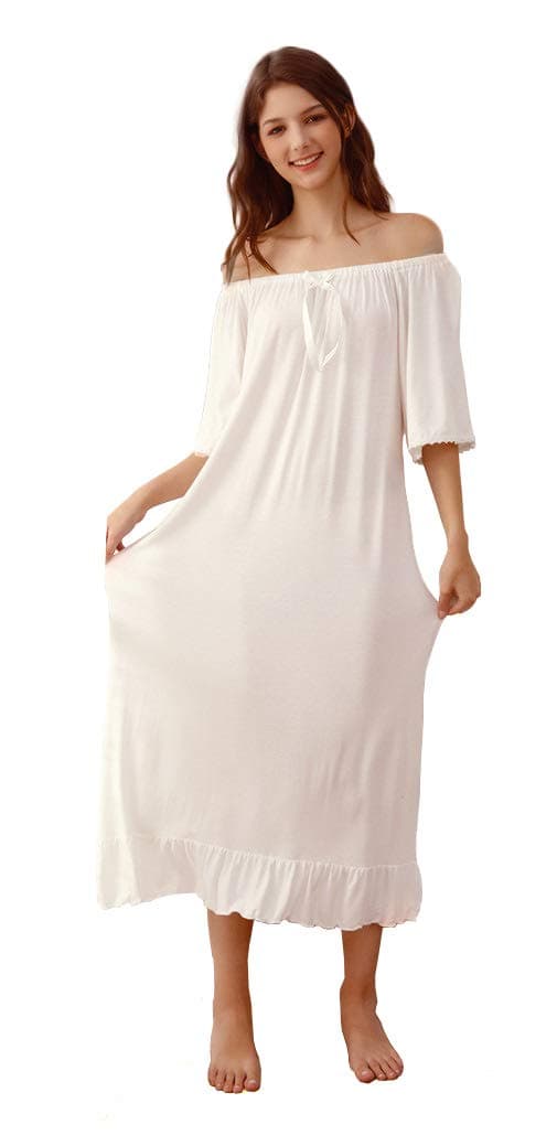 SharebeautySoft Viscose Rayon Casual Vintage Nightdress for Women Lady's Loungewear