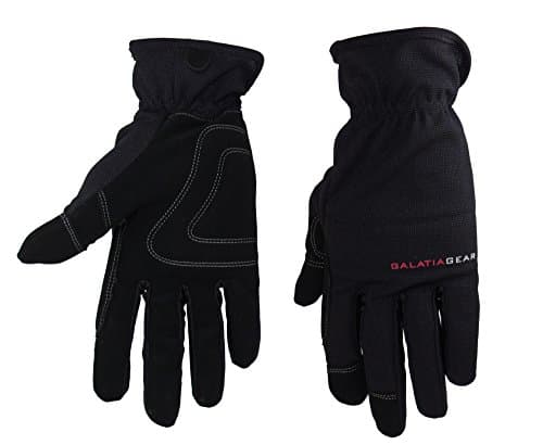 Galatia Gear Work Gloves- Nubuck Leather Palm with Reinforced Vibration Pads, Flexible Spandex Backing with Elastic Wrist Cuff- Black/Gray- [Large]