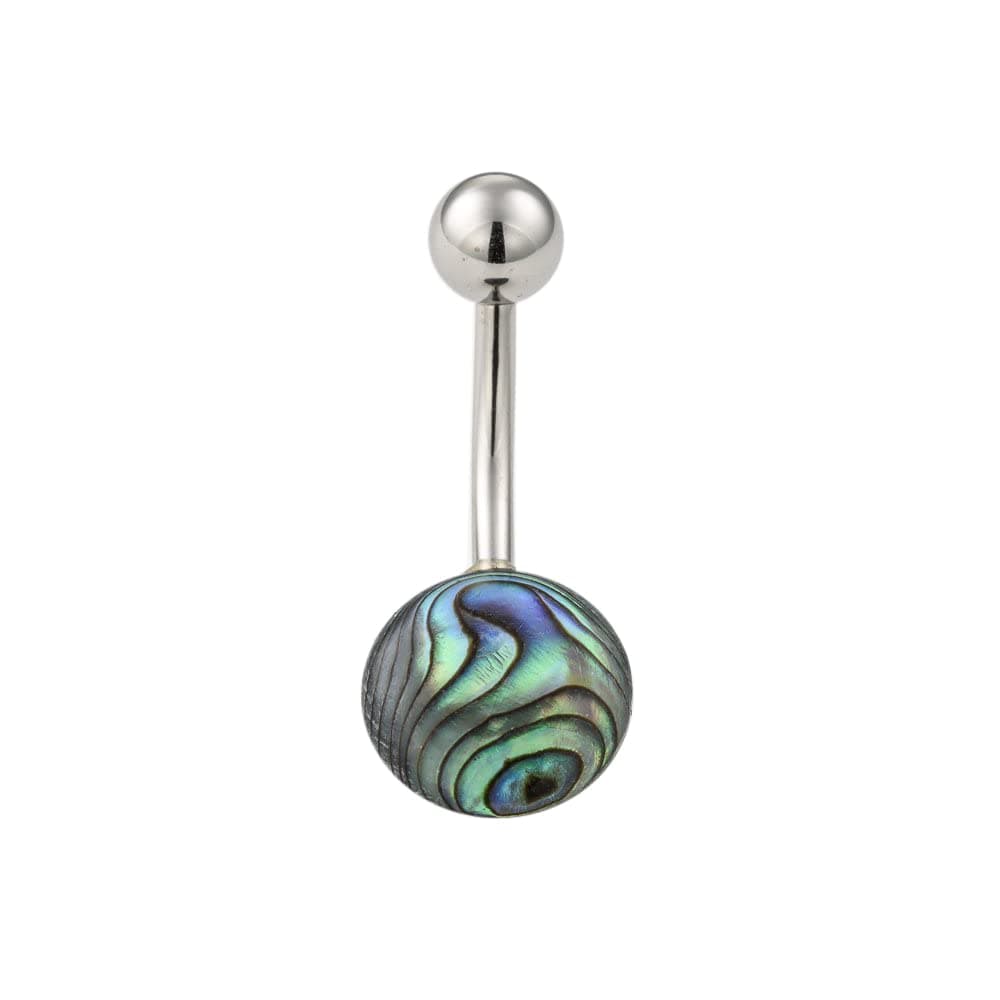 Belly Button Ring, Surgical Steel & Abalone Shell Tribal Indian Navel Piercing,12g, Handmade Body Jewelry