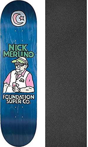 Foundation Skateboards Nick Merlino Old Guys Skateboard Deck - 8.5" x 32.5" with Mob Grip Perforated Black Griptape - Bundle of 2 Items