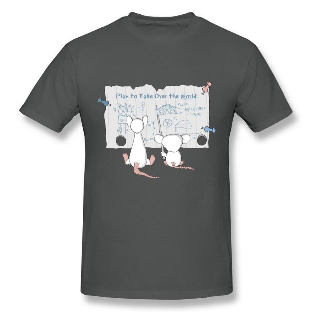 Edwina Erin Men's Pinky and The Brain Talking Over The World Mouse Black T Shirt Large