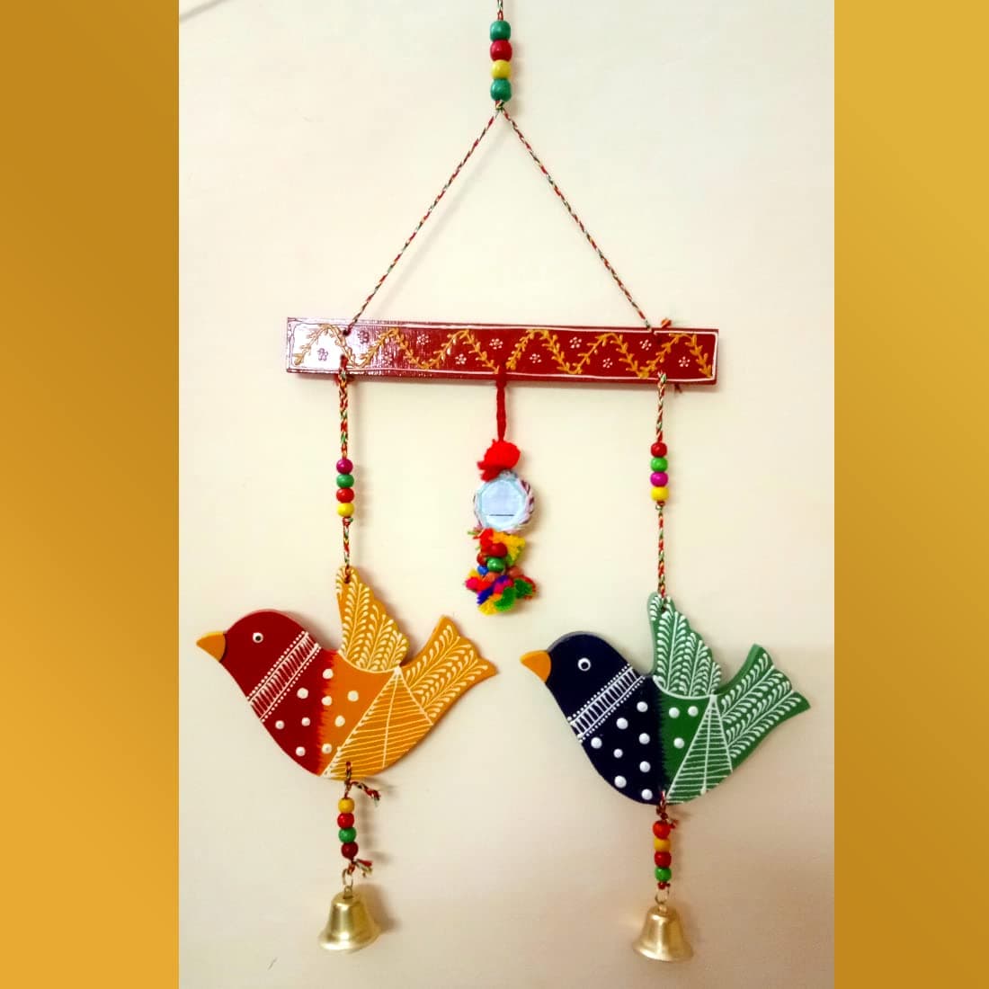 Sohibe Bird Hanging Handmade and Hand-Painted Main Door Latkan Toran Garden Wall Hanging Balcony Decoration Items Room Wall Decor for Home (Wooden, Length-14 inch) (Multi_03)