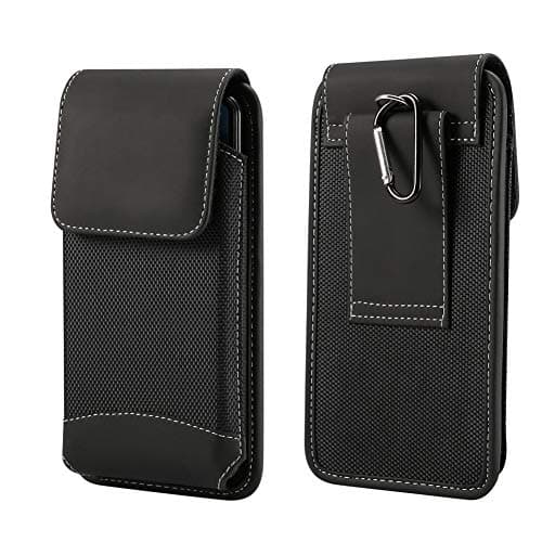 Vertical Belt Holster Case Oxford Belt Loop Phone Pouch Holder with Carabiner Clip for iPhone 11, XR/LG X Power, G Vista, G6 Plus, G7 ThinQ, V35 ThinQ, V20 / Moto G6, G5S Plus, E5 Play, Moto One (M)
