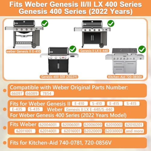 66089 Genesis II GS4 Grill Grates for Weber 4 Burner Genesis 2 GS4 Grill Parts Replacement Weber Genesis II/II LX 400 SER GBS II E410 E435 S435 Accessories 66097 Genesis 400 (2022 YRS) Stainless Steel