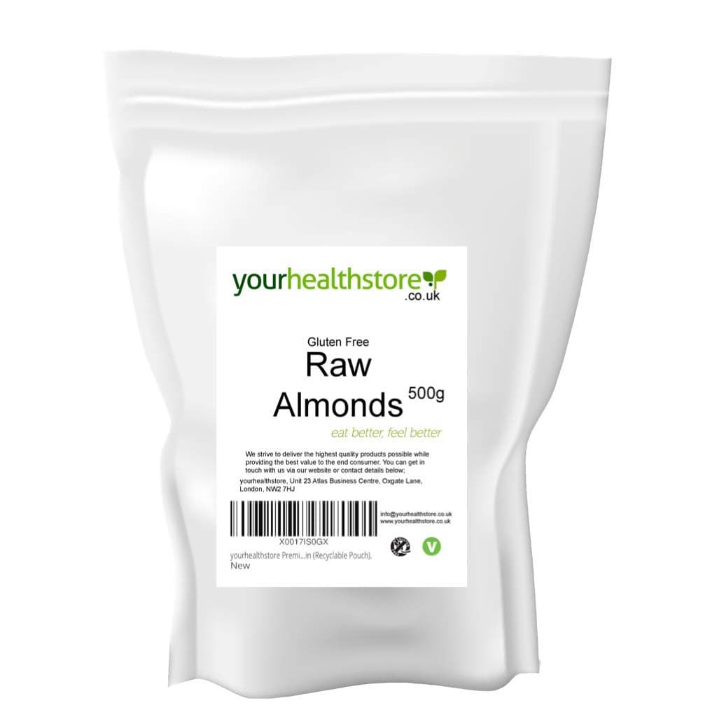 yourhealthstore Whole Raw Almonds 500g, Non GMO, Keto, Gluten Free, Vegan, (Recyclable Pouch).