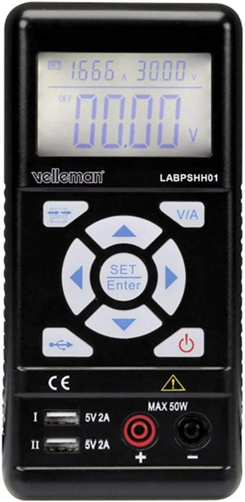Velleman LABPSHH01 Handheld Switching Mode Lab Power Supply with LCD Display, 240 V, Multi-Colour