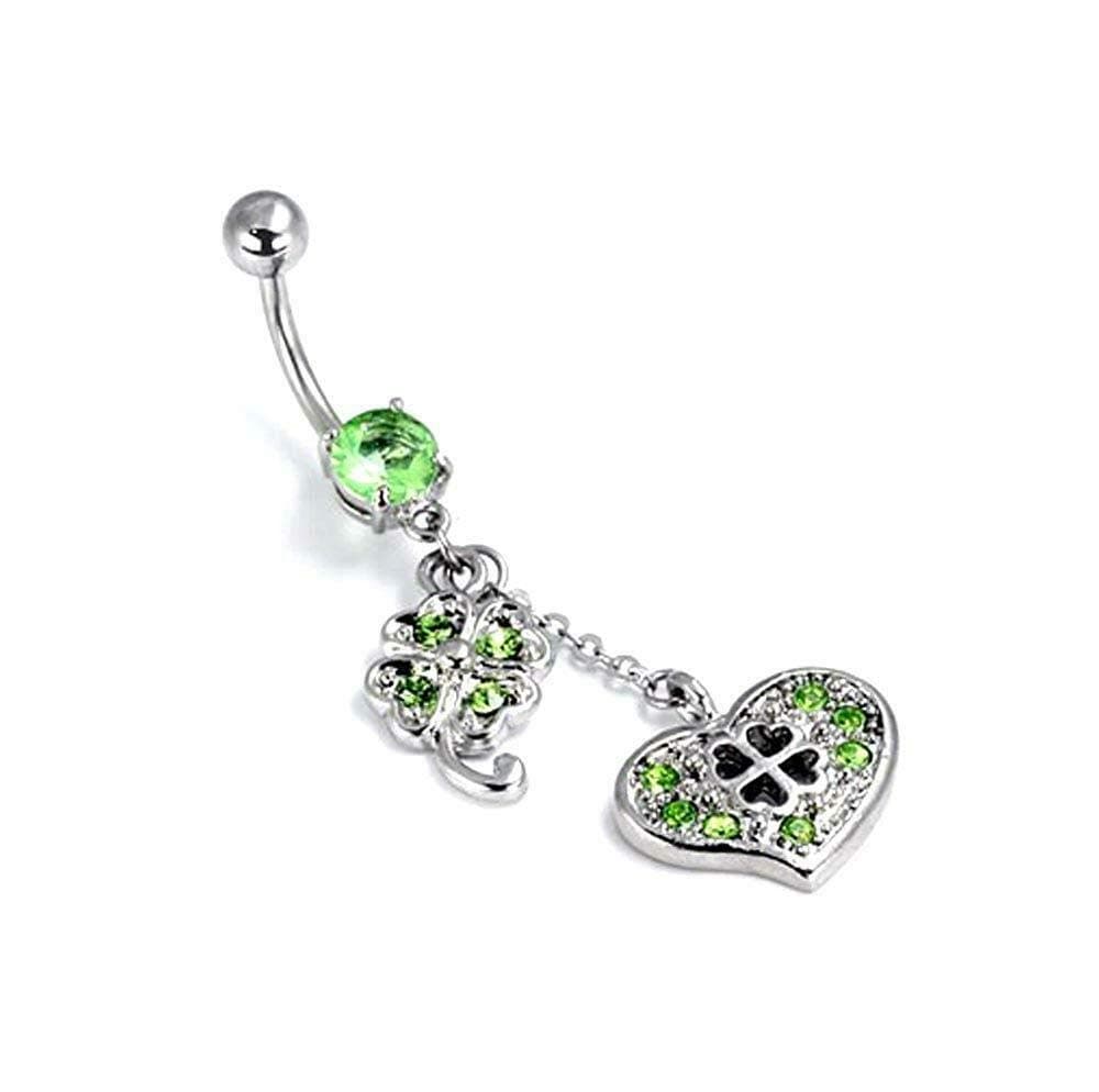 Body AccentzBelly Button Ring 14g 1.1cm Irish Luck 4 four leaf Clover shamrock Navel Lucky