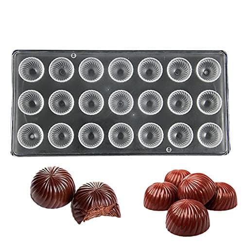FineDecor Swirl Round Shaped Polycarbonate Chocolate Mold (21 Cavities), Transparent, FD 3421