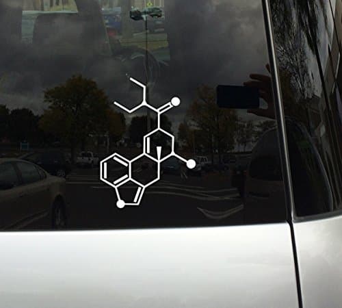 LSD - Psychedelic Drug Acid - Chemical Compound Skeletal Formula - 6" White Vinyl Decal for Car Windows and Laptops