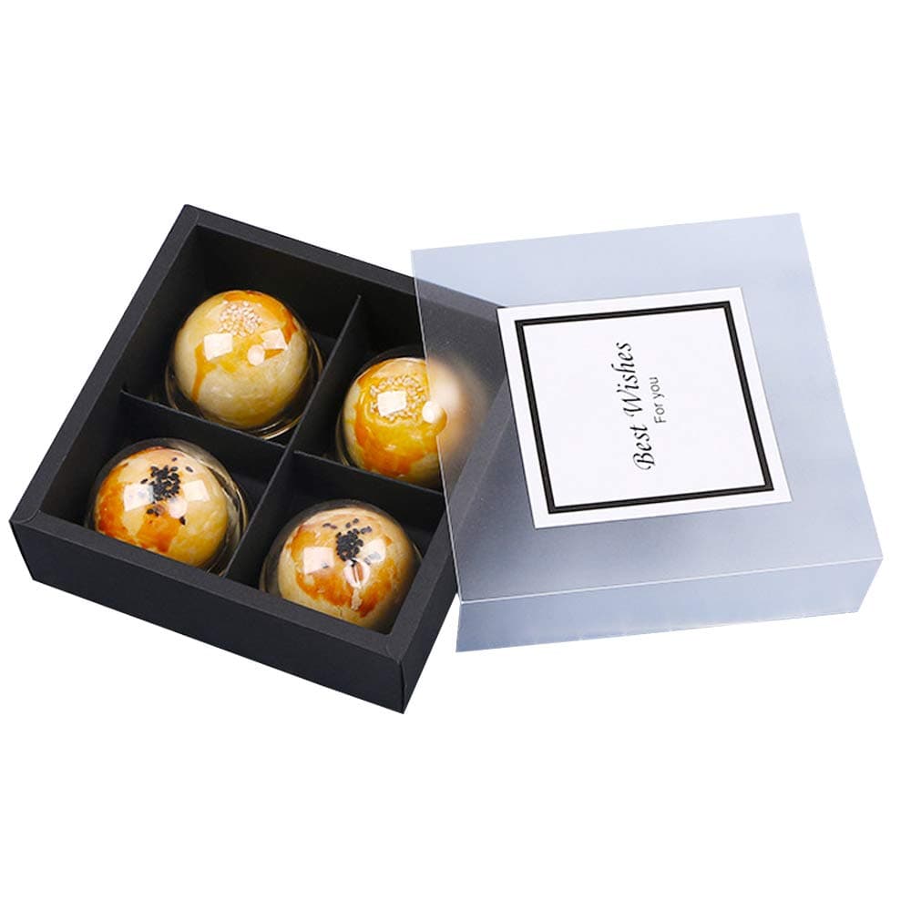 12 Packs Cupcake Boxes with 4 Lattices,Food Grade Kraft Bakery Boxes with Inserts and Display Windows Fits for Cookies, Muffins, Bakeries,12 Stickers (Black)