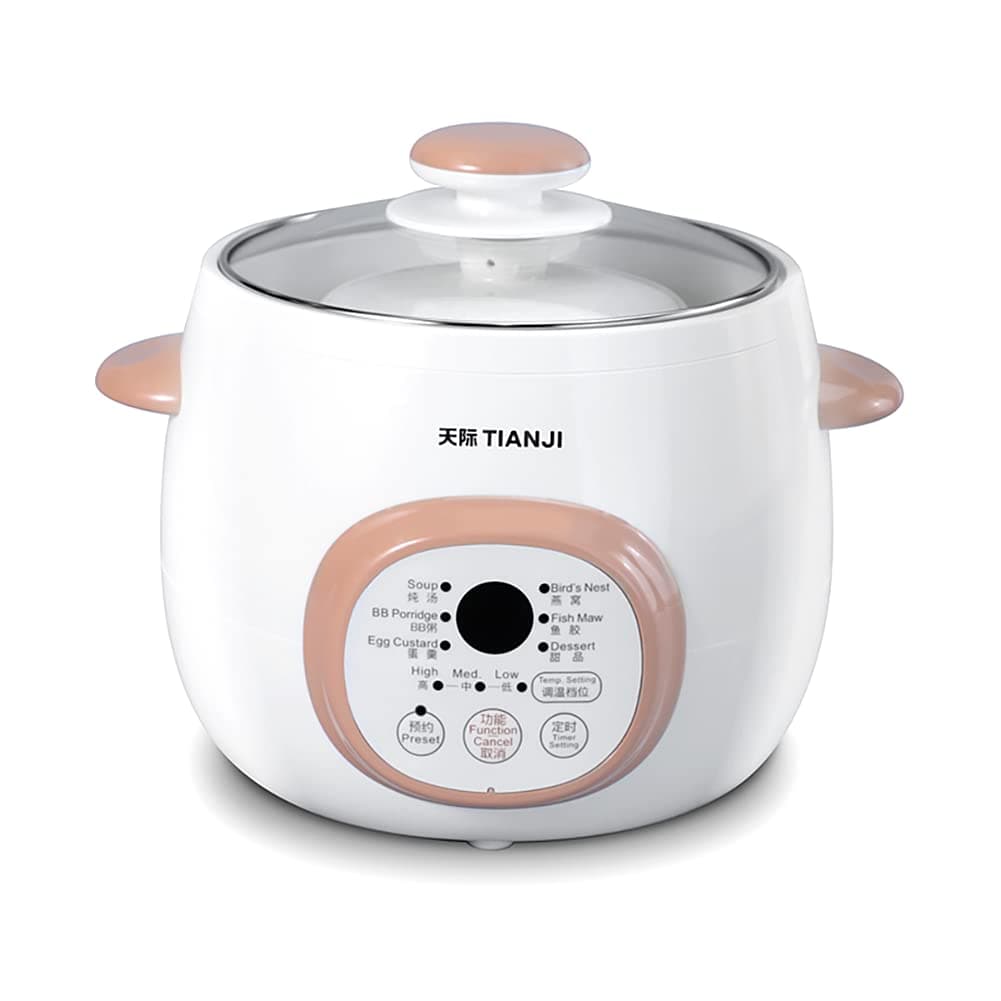 - Tianji Electric Stew Pot, Ceramic Soup Porridge Cooker, Slow Cookers with Lid, 1L, White
