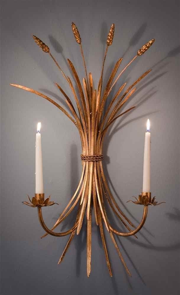 Wheat Candle Sconce in Antique Gold - Set of 2