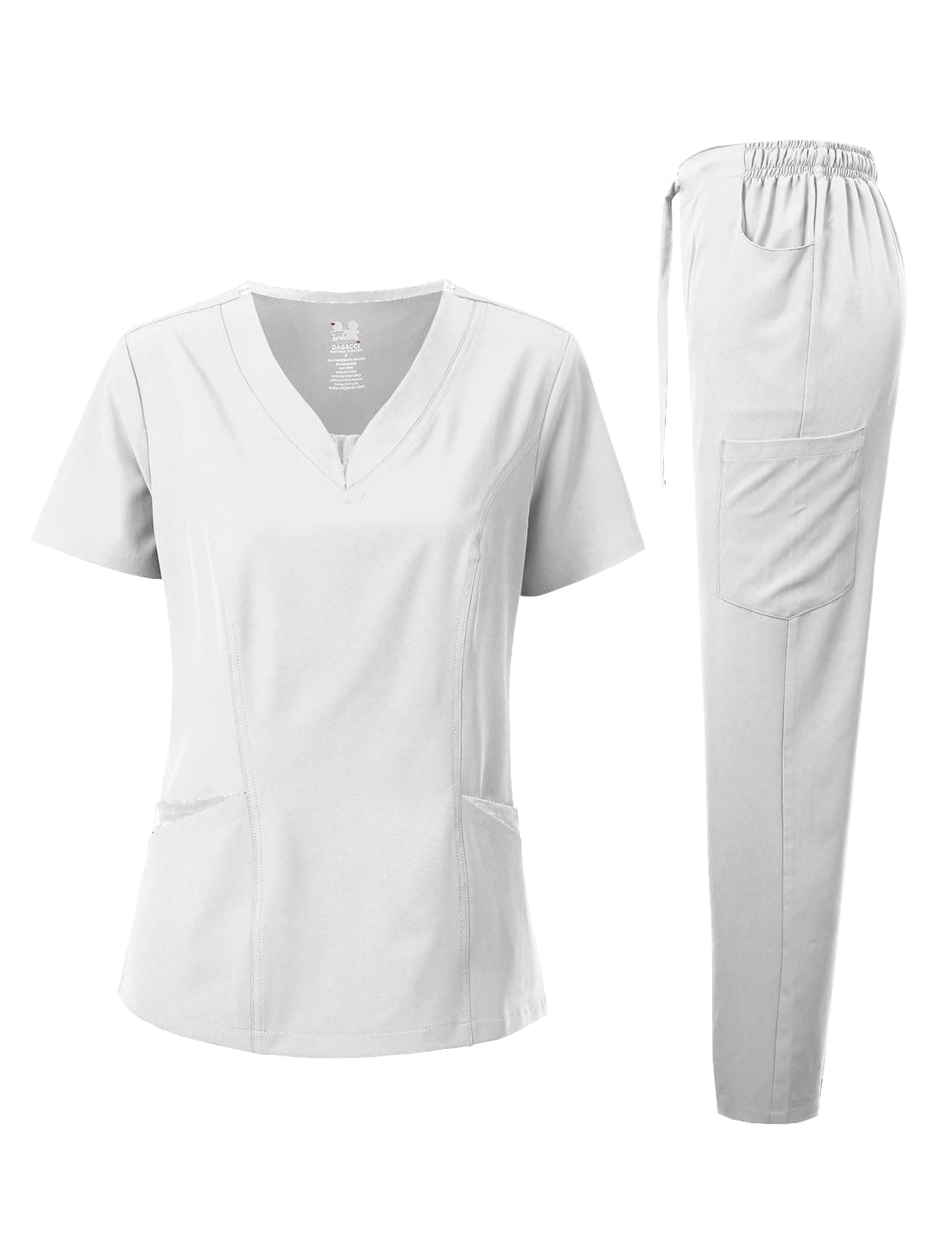 Dagacci Medical Uniform® Scrubs for Women Set – 4-Way Stretch Contrast V-Neck Top and Pants Sets for Women – 9 Pockets