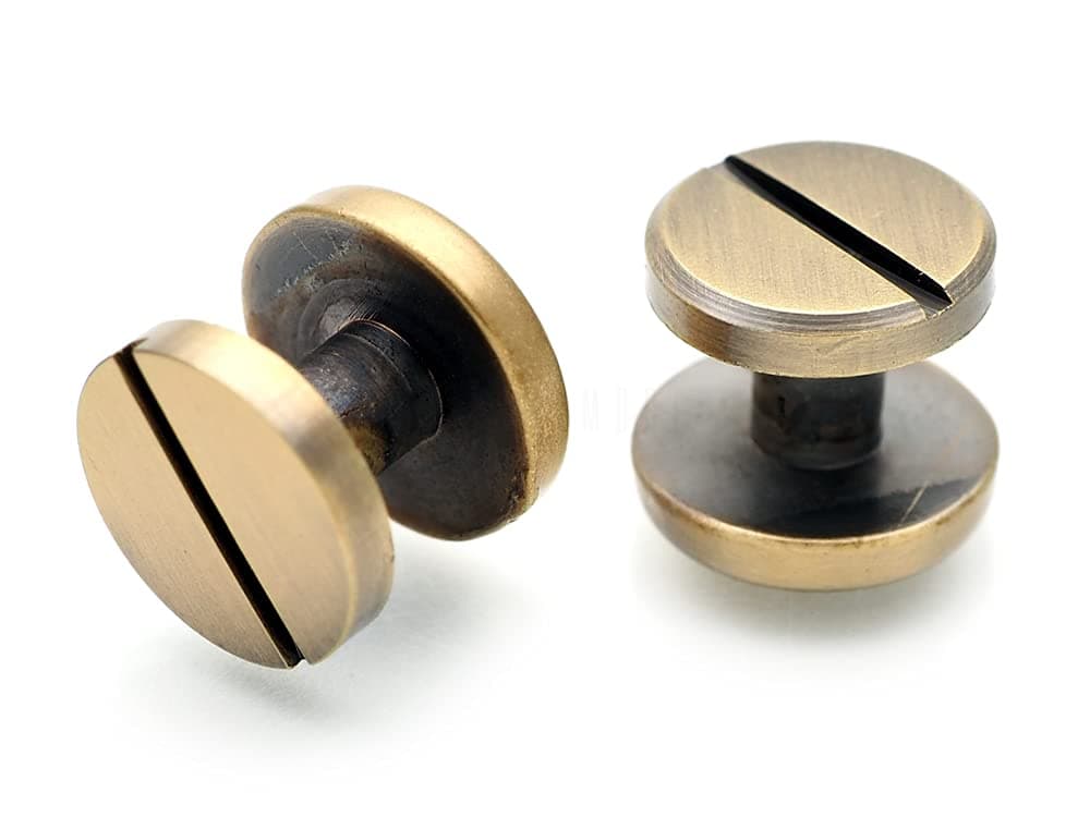 CRAFTMEMORE 11mm Chicago Screw Rivets Flat Cap Screw Posts Stud for Bags Belts Leather Strap 6 Pack -Pick Color (11 mm, Brushed Brass)